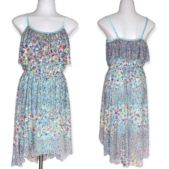 Love Reign Blue Floral Elastic Waist High Low Dress Women's Size Small - Picture 10 of 10